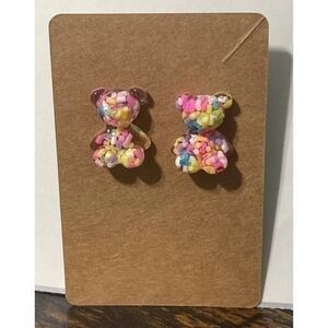 Confetti Sprinkle Fashion Statement‎ Novelty Gummy Bear Stud Earring Clear Pink